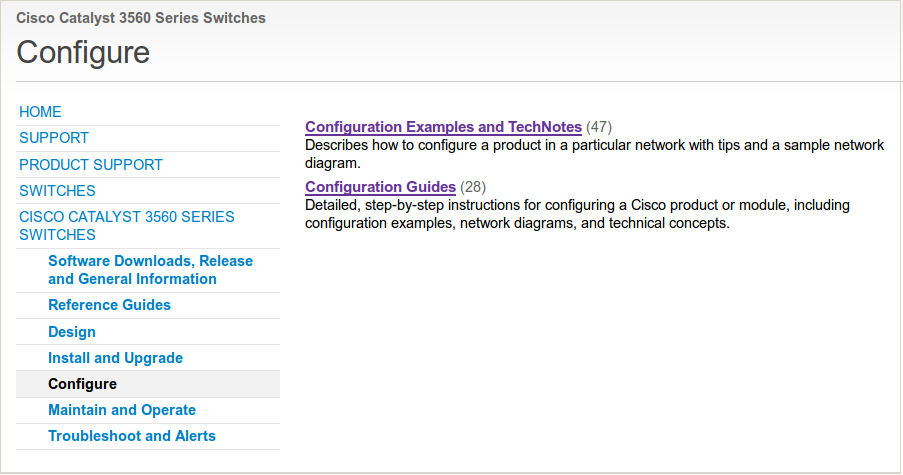 Cisco 3560 configuration support