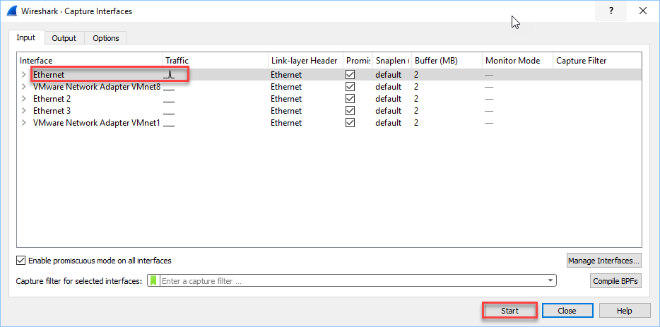 wireshark capture interfaces