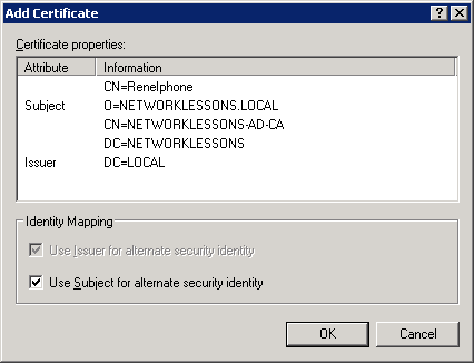 Active Directory Name Mapping Add Certificate