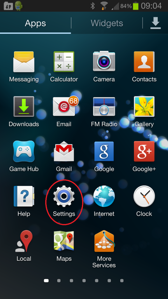 Android 4 Settings Button