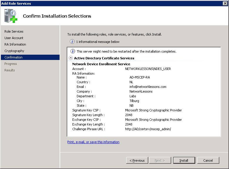 Windows Server 2008 Confirm RA