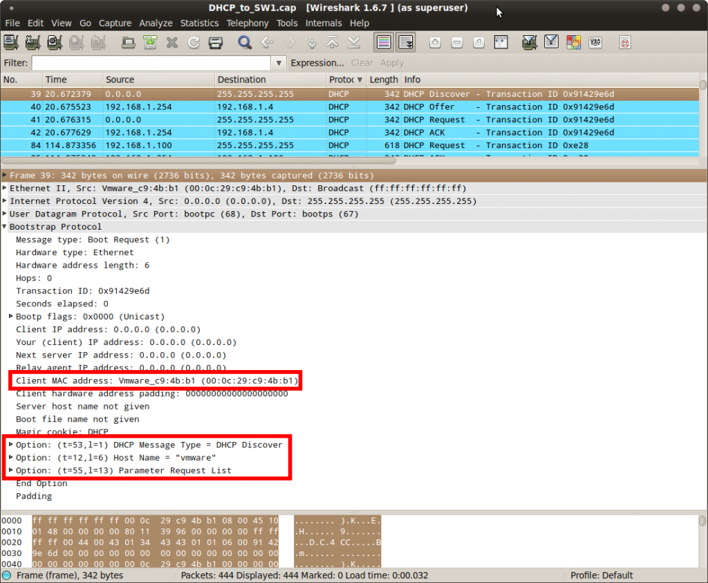 Linux DHCP Discover Wireshark