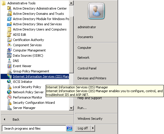 windows-server-2008-iis-start-menu