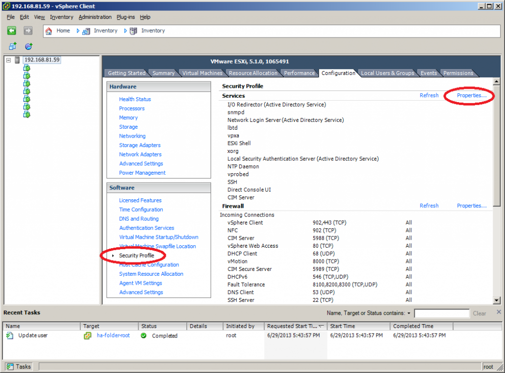 VMWare ESXi Configuration Security Profile