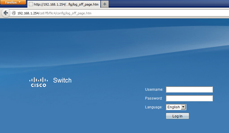 Cisco SMB Switch Login Screen