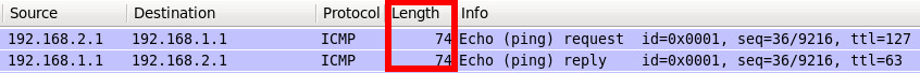 Wireshark ICMP Echo Reply 74 bytes