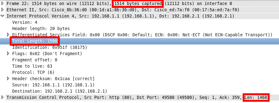 Wireshark IP TCP Ethernet Bytes Length 