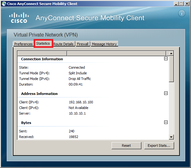 Cisco Anyconnect Statistics