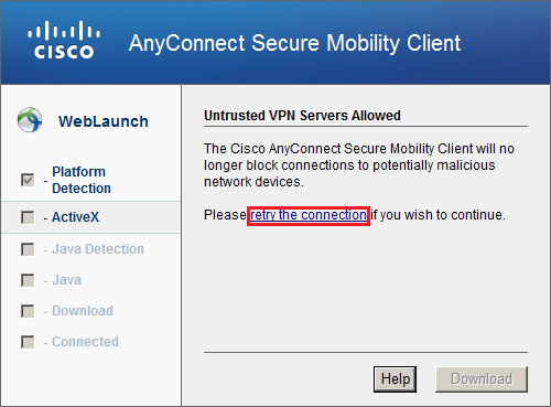 cisco anyconnect untrusted server blocked