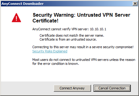 Cisco Anyconnect untrusted VPN certificate