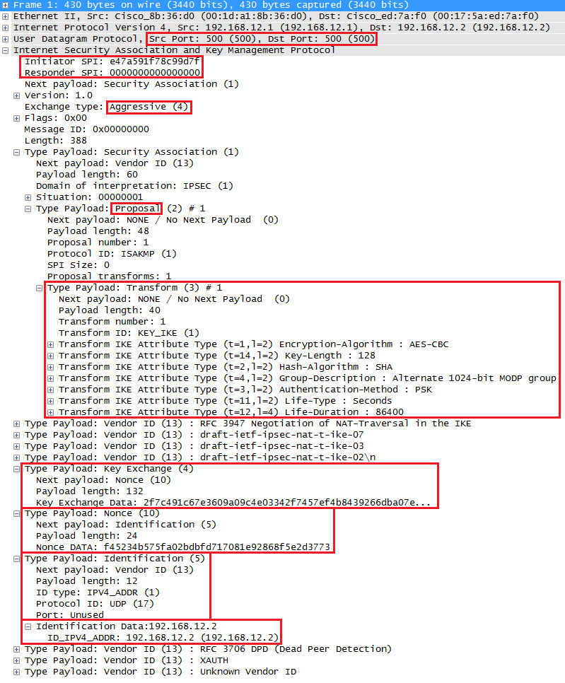 Wireshark Capture IKEv1 Aggressive Mode Message 1