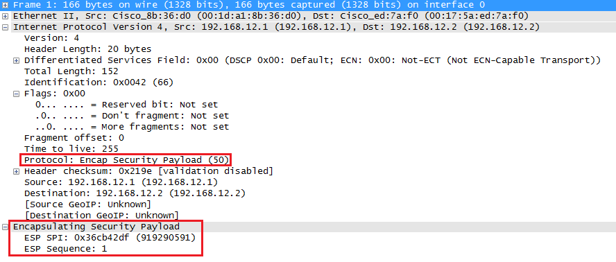 Wireshark Capture IPsec ESP Transport Mode