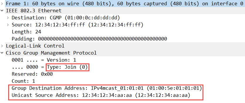 multicast cgmp join group host capture