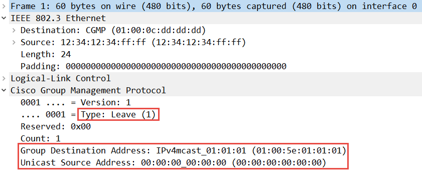 multicast cgmp leave group zero