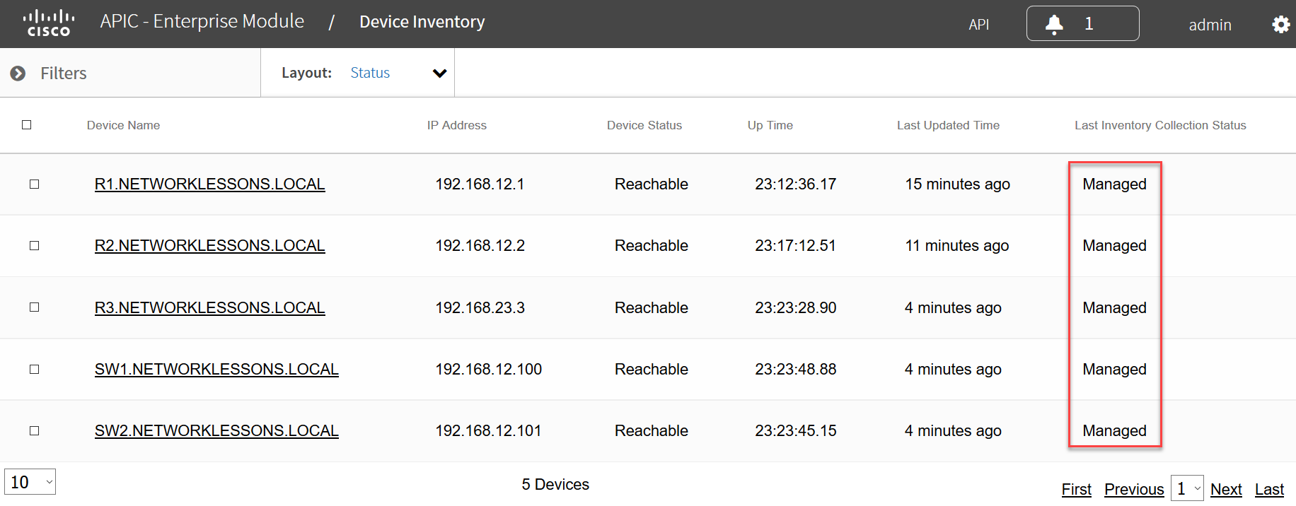 apic em device inventory complete