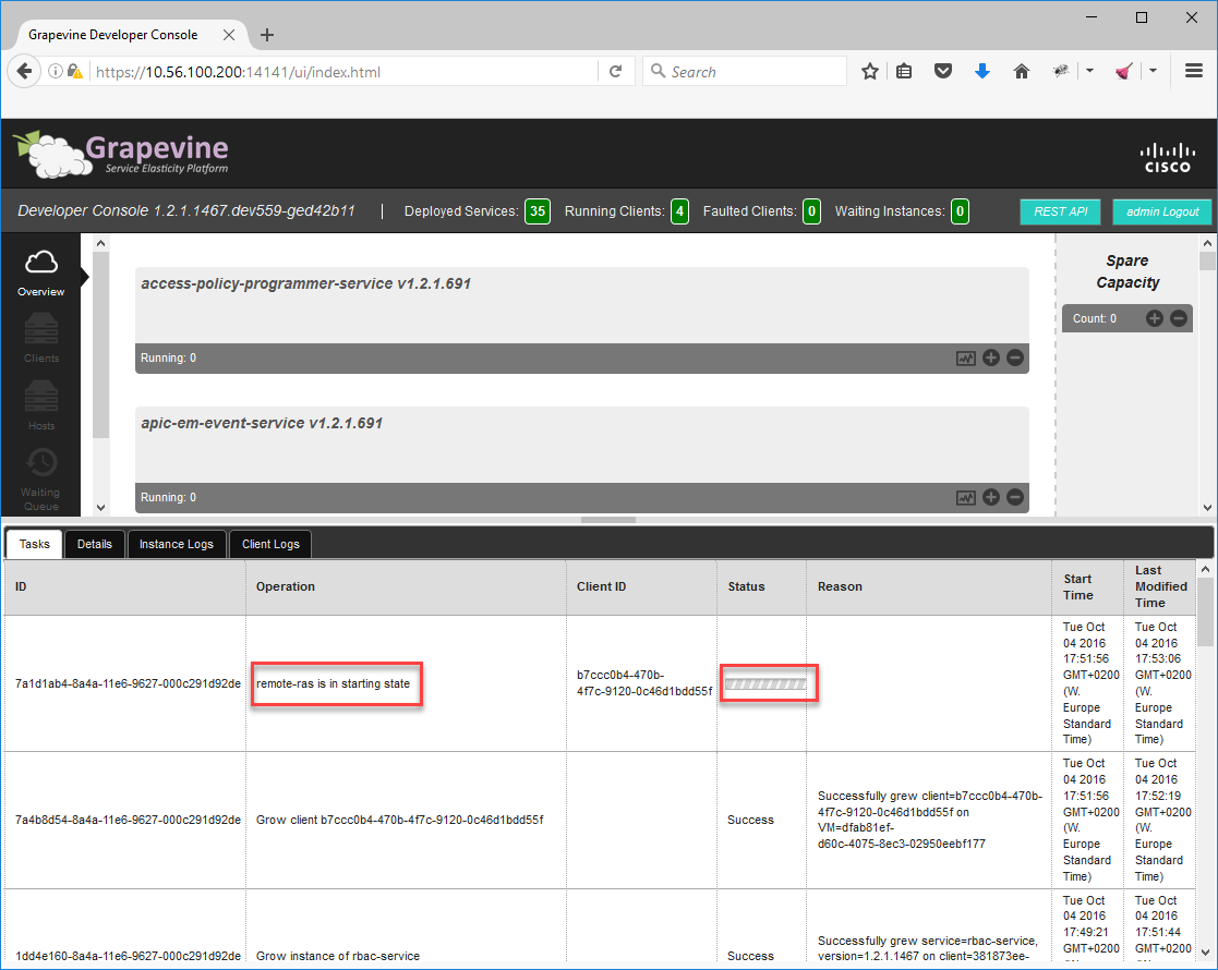 apic em grapevine starting services