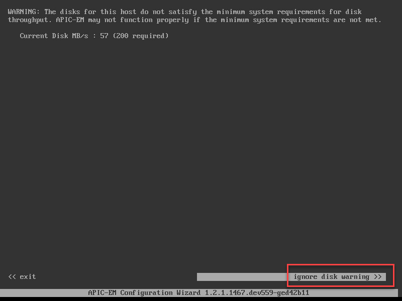 apic em ignore disk warning