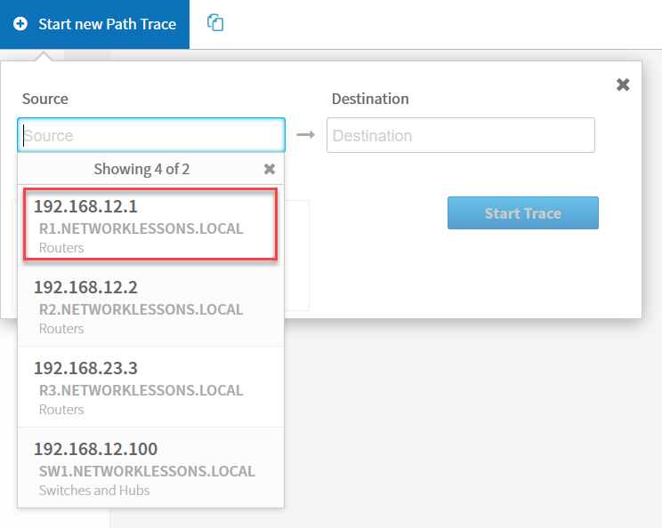 apic em menu path trace source router