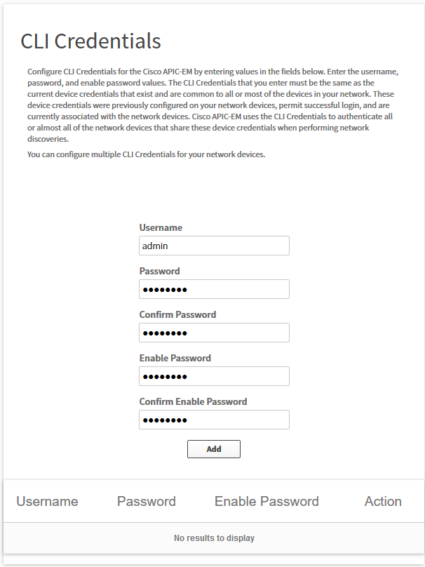 apic em settings cli credentials