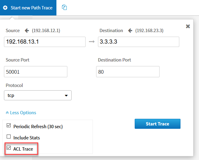 apic em start new path trace acl option