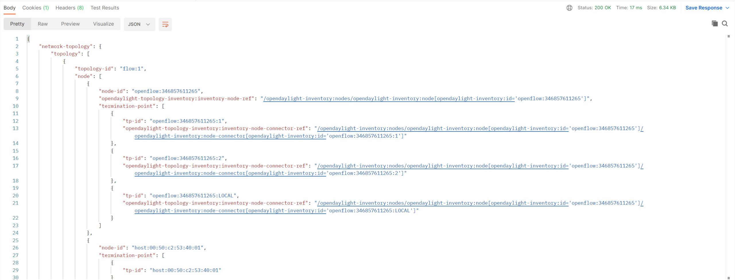 Postman Opendaylight Json Result