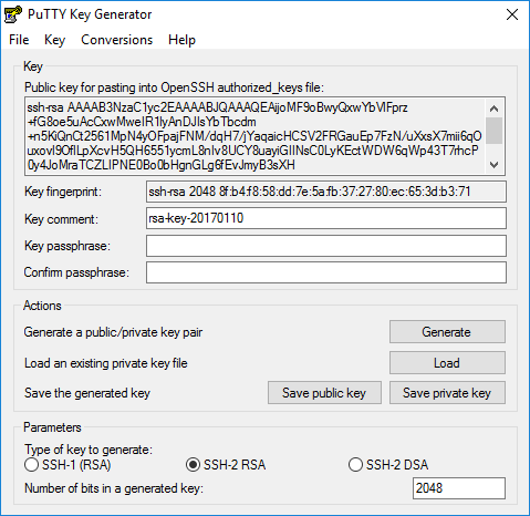 putty key generator new key