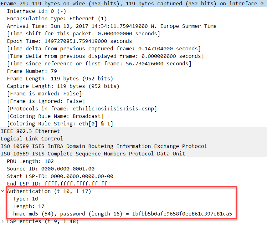 is-is hmac md5 authentication csnp