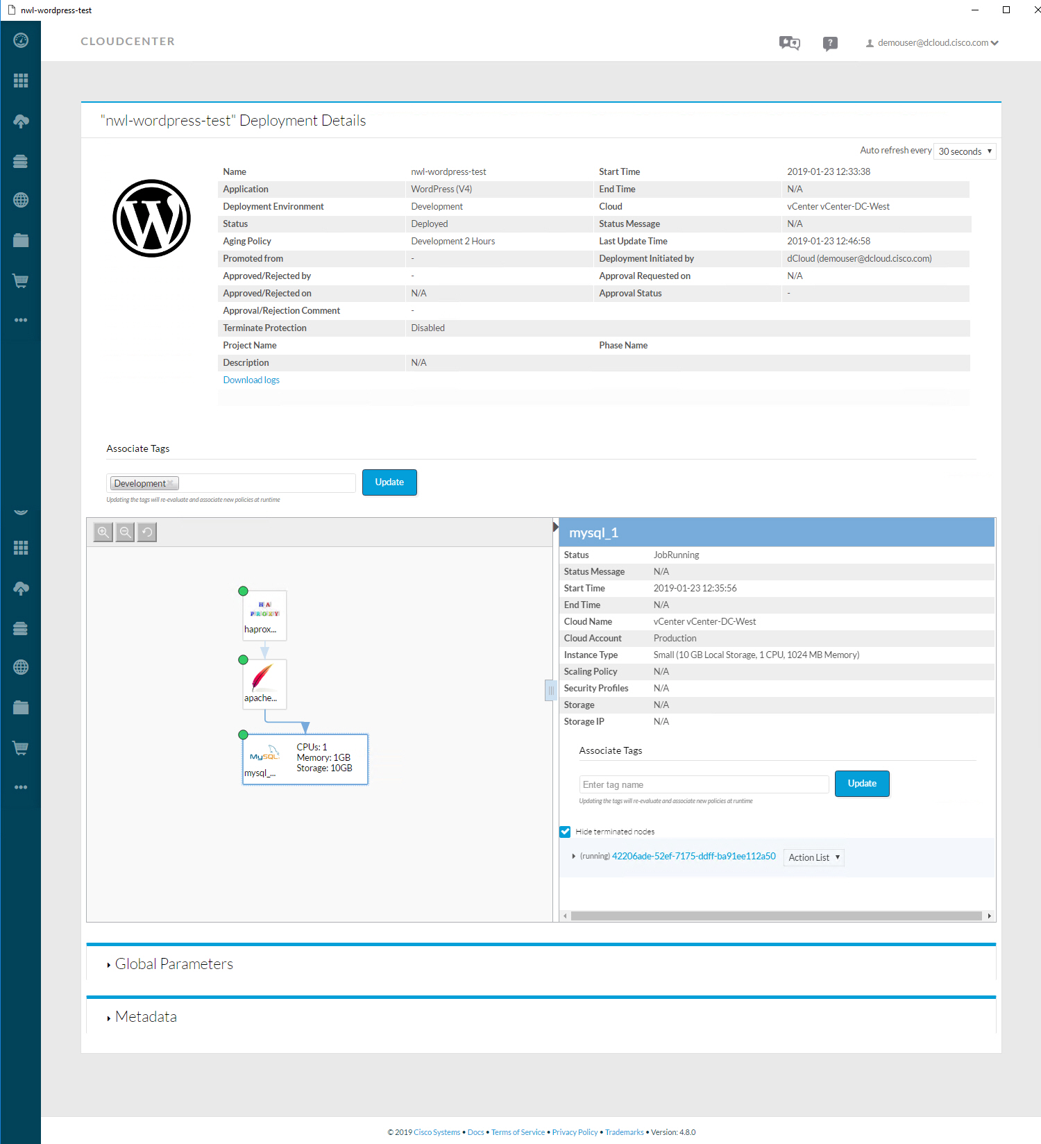 Cloud Center Deployment WordPress