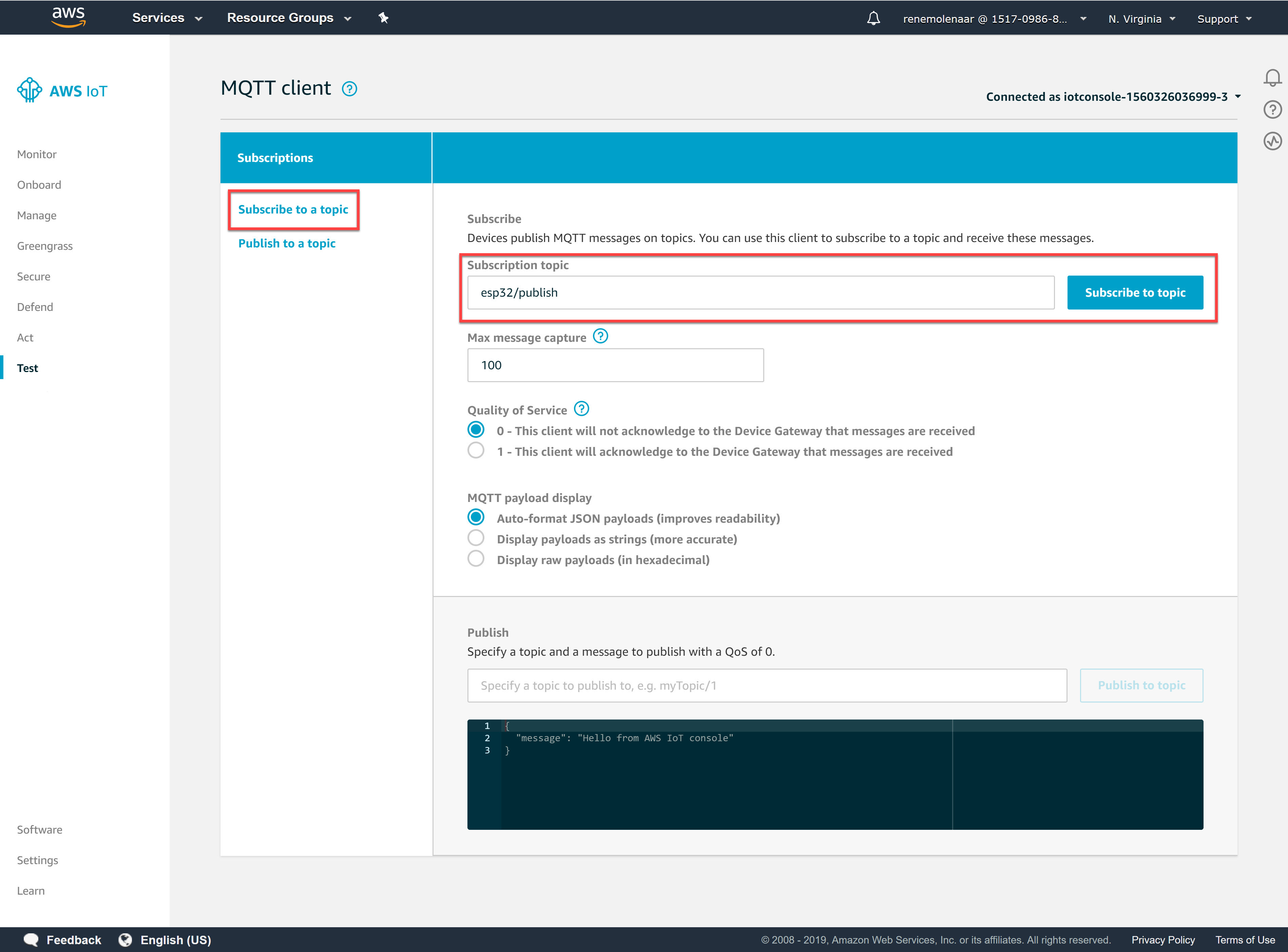 Aws Iot Test Subscribe To Topic