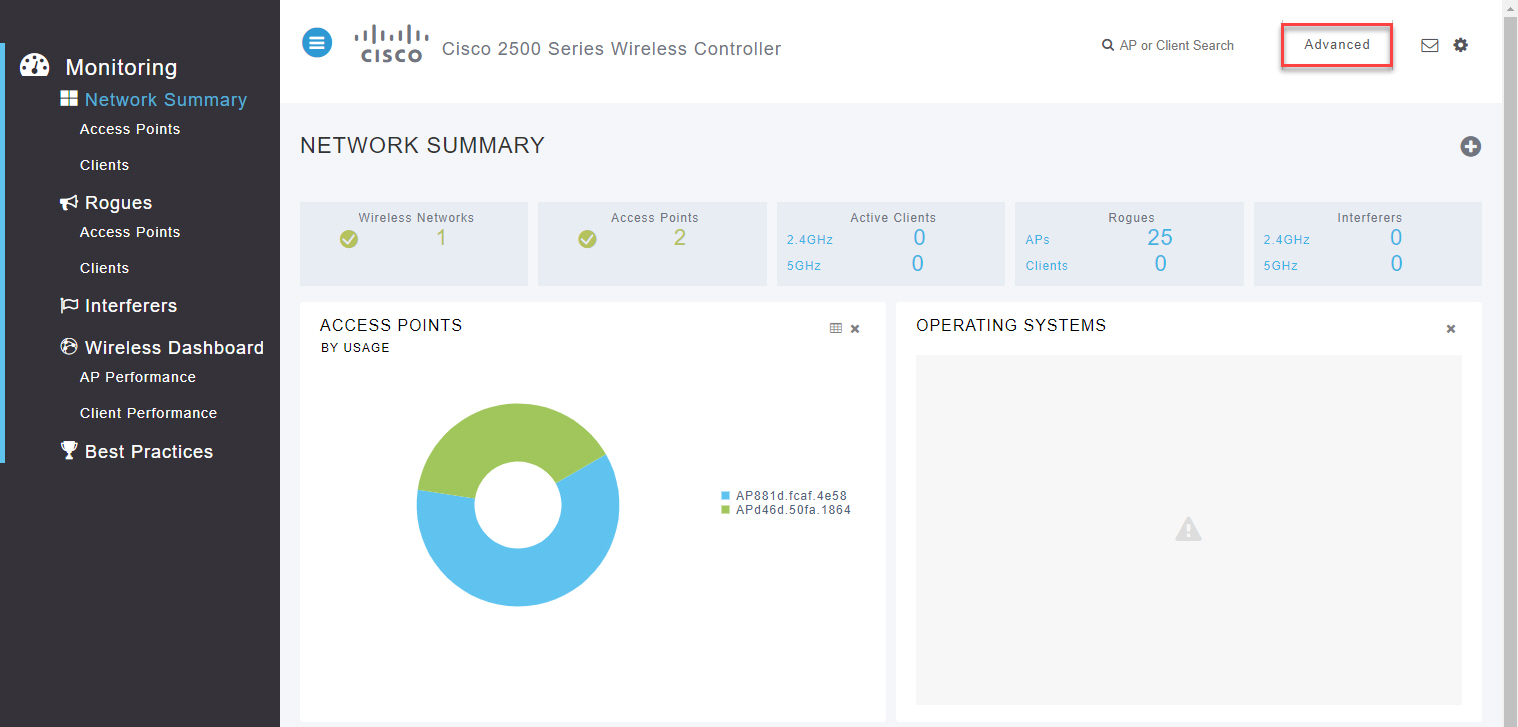 Cisco Wlc Advanced Mode Button