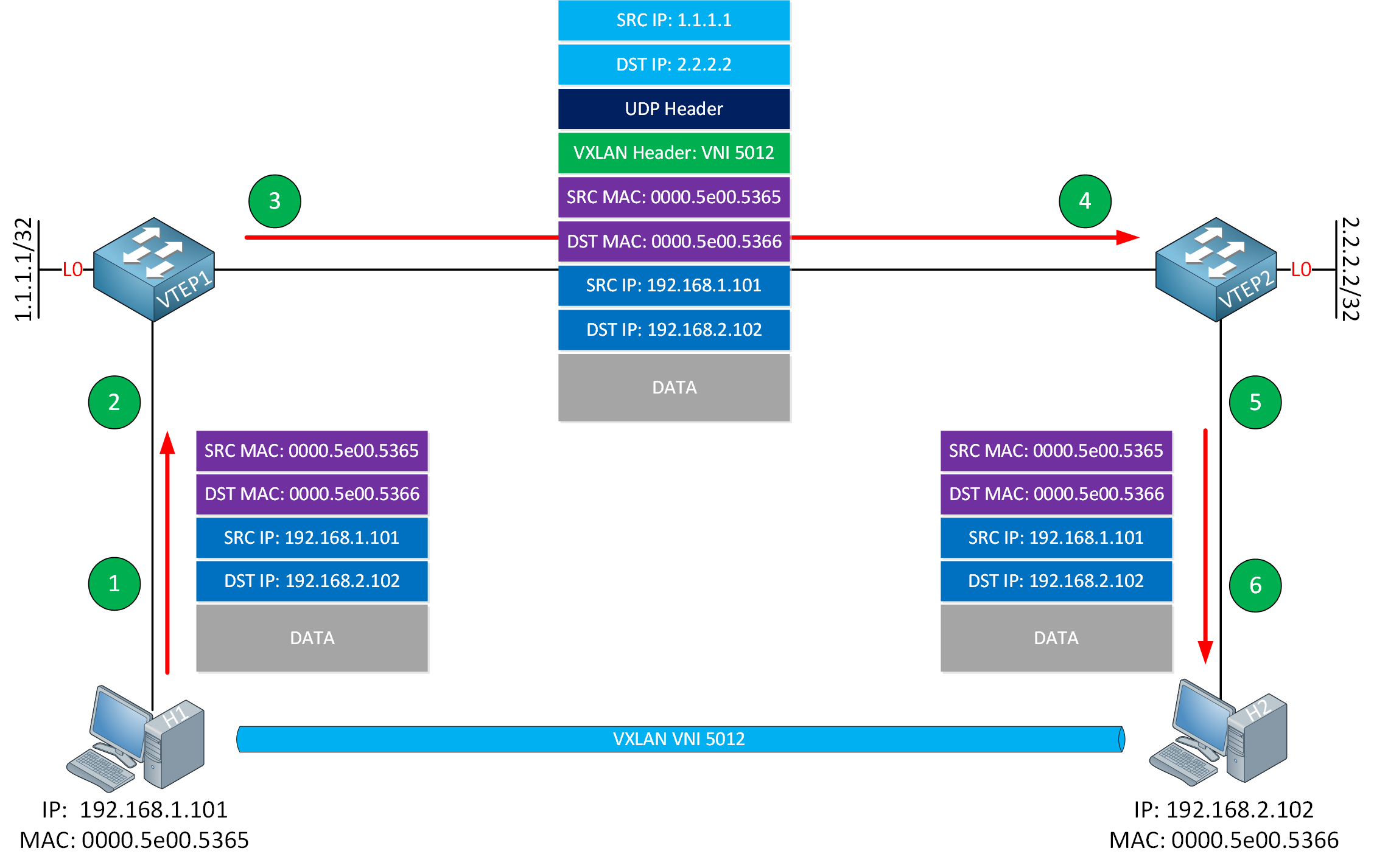 Vxlan Topology Packet Encapsulation Example