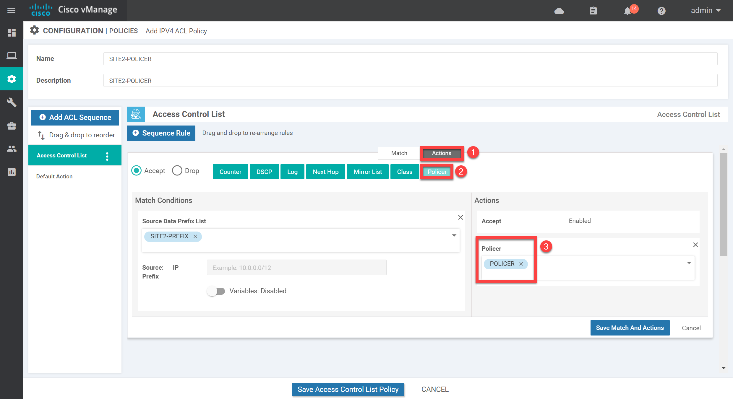 Cisco Sd Wan Localized Policy Acl Action Policer