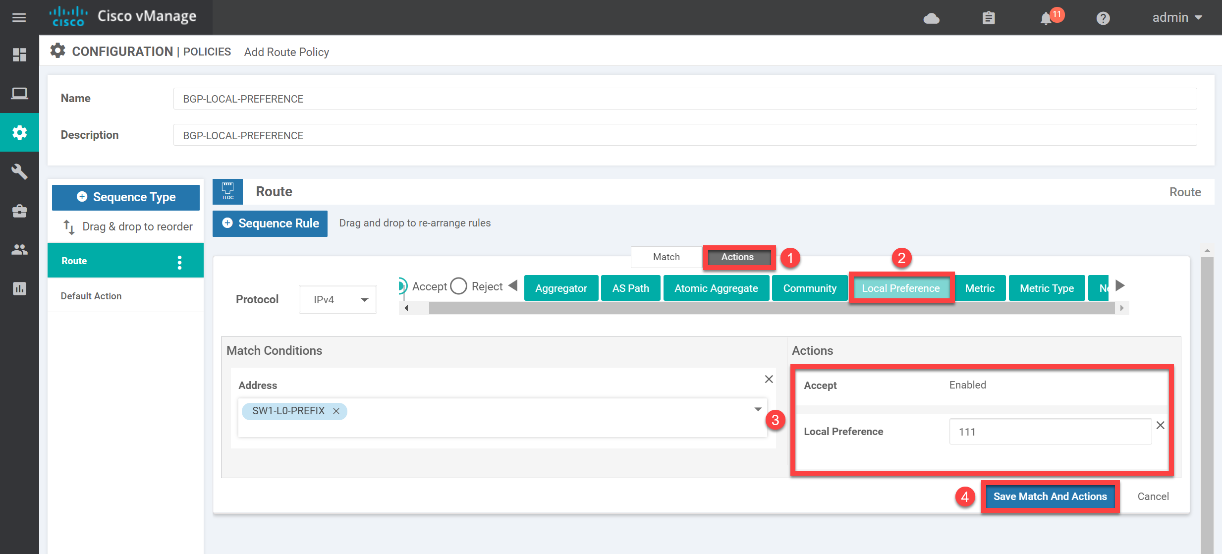 Cisco Sd Wan Localized Policy Route Policy Sequence Action