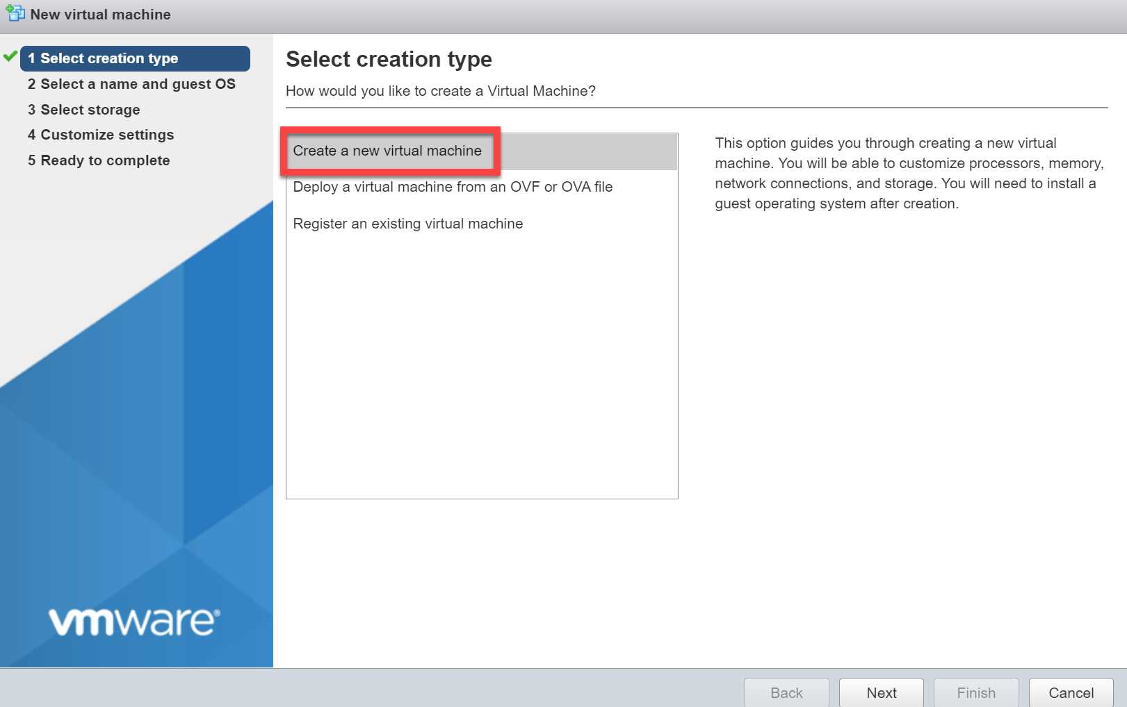 Vmware Esxi Create New Vm Creation Type