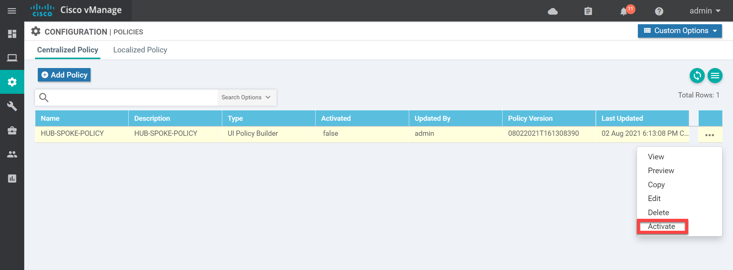 Cisco Sd Wan Centralized Policy Activate