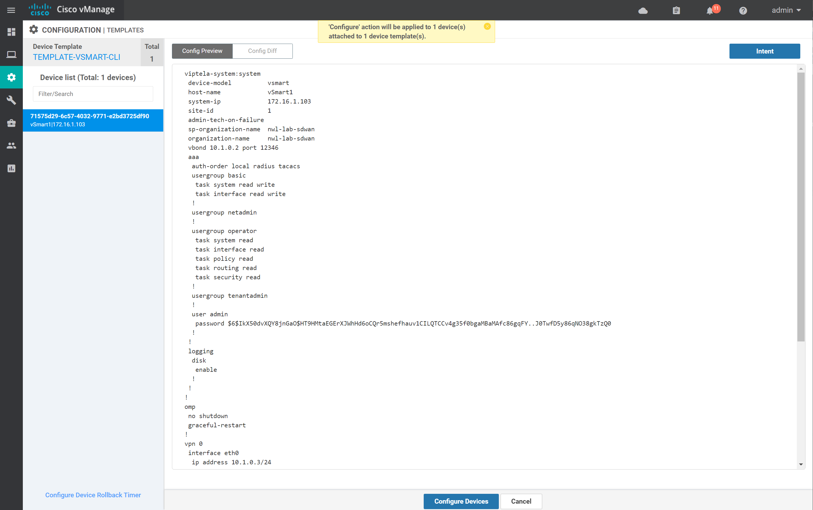 Cisco Sd Wan Controllers Vsmart Config Preview