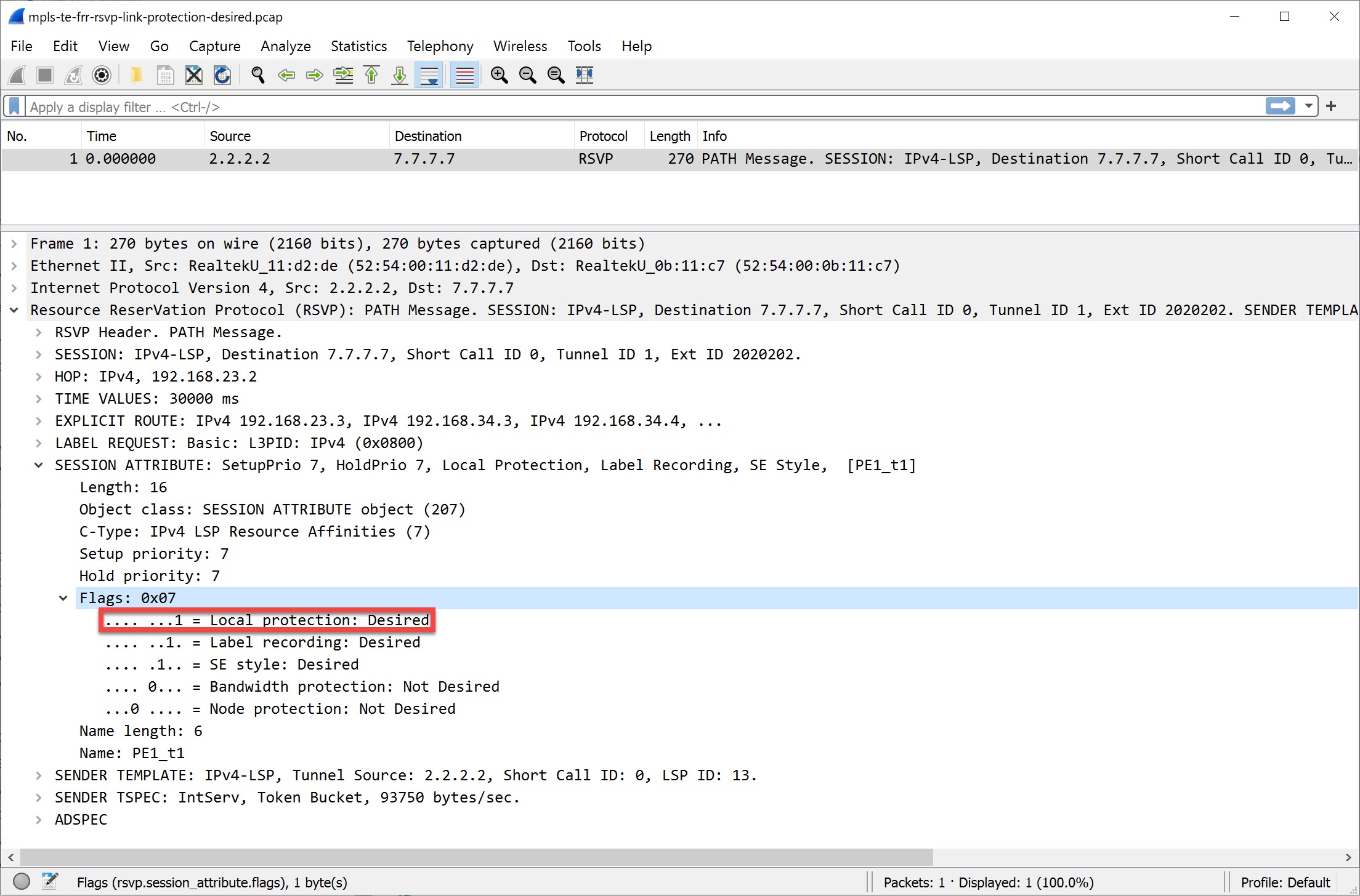 Mpls Te Frr Rsvp Link Protection Desired
